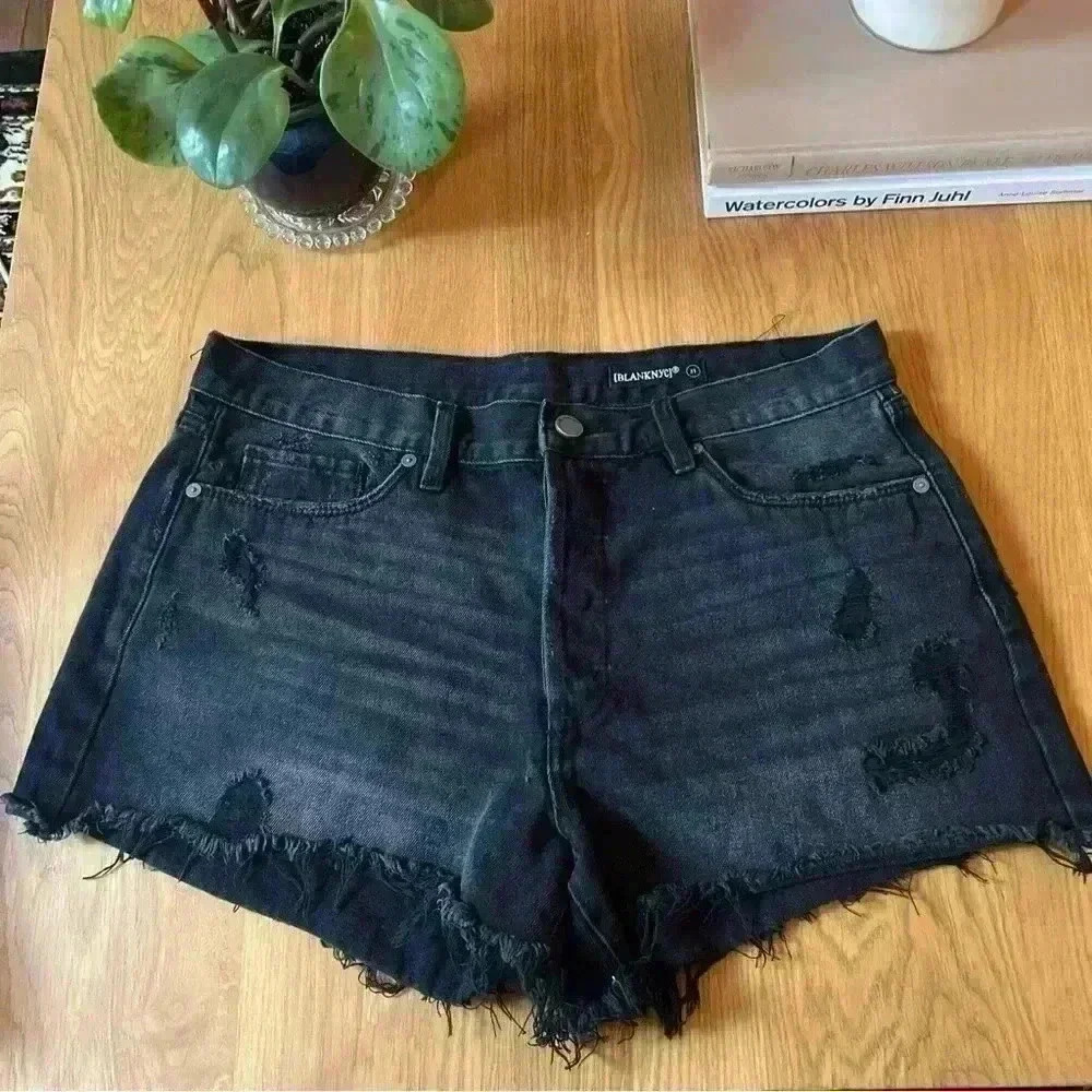 Blank NYC Black Distressed Denim Shorts - Size 31